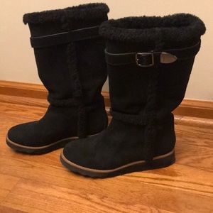 Coach Deeann Black Suede Fur-trimmed Boots